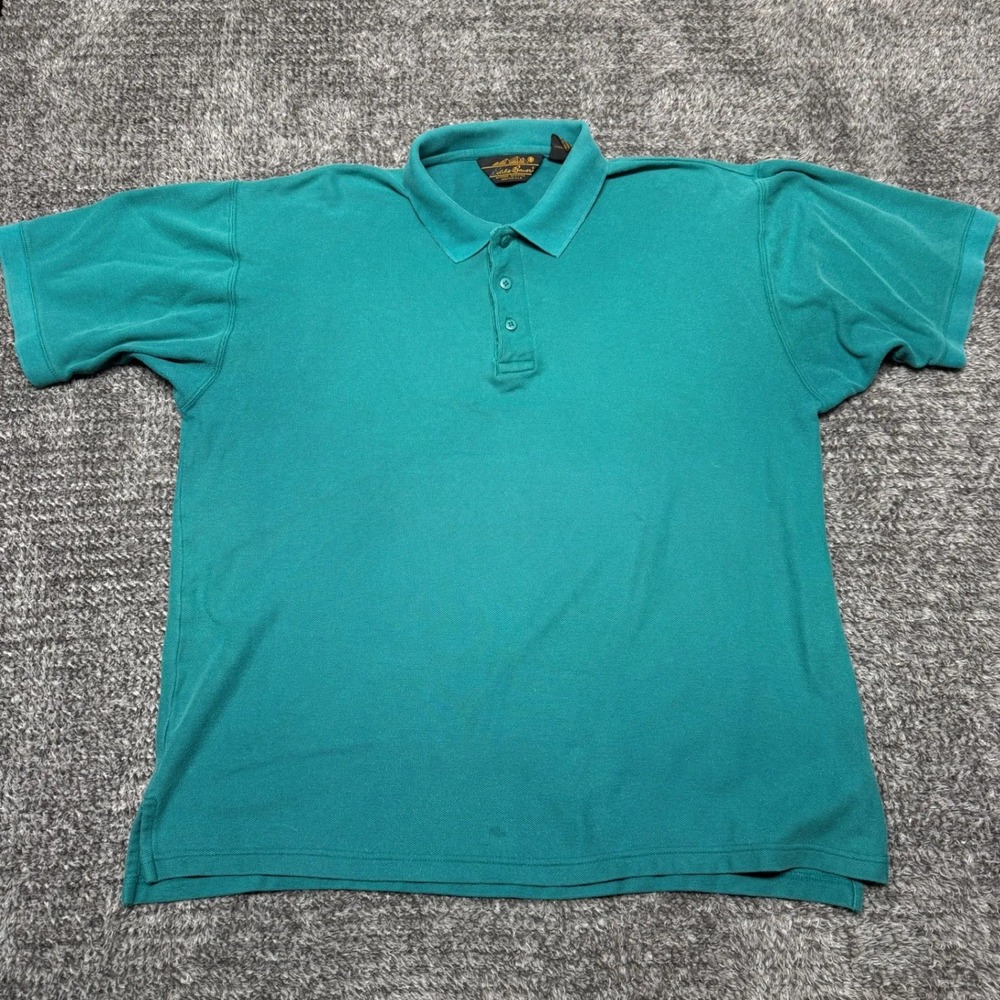 Vintage Eddie Bauer Mens Polo Shirt XL Teal Green 100% Cotton Short Sleeve